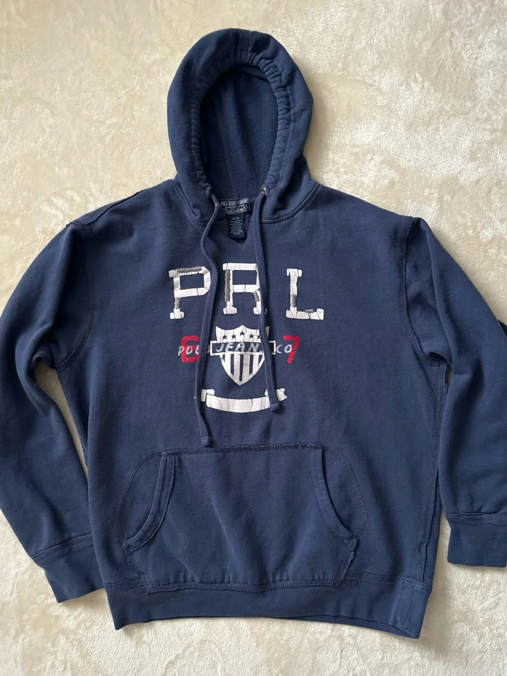 Polo by Ralph Lauren Navy Pullover Hooded Sweatshirt  Embroidered Crest VTG